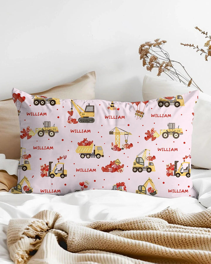 Custom Name Valentine Trucks Family Matching Bamboo Pillow Case