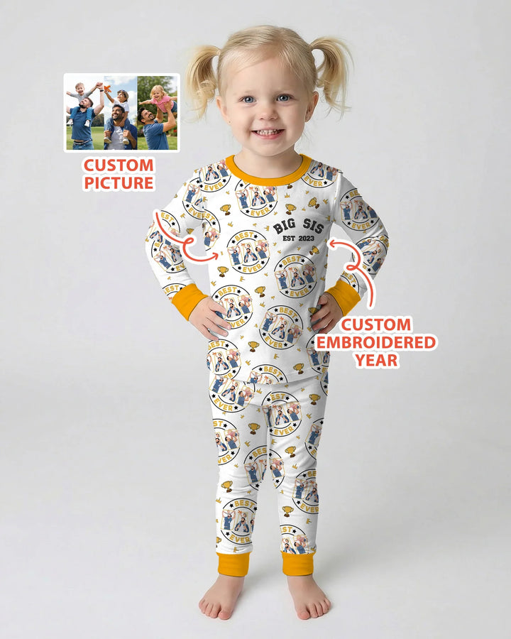 Personalized Family Matching Father's Day Embroidered Bamboo Two Piece Long Sleeve Pajama Set