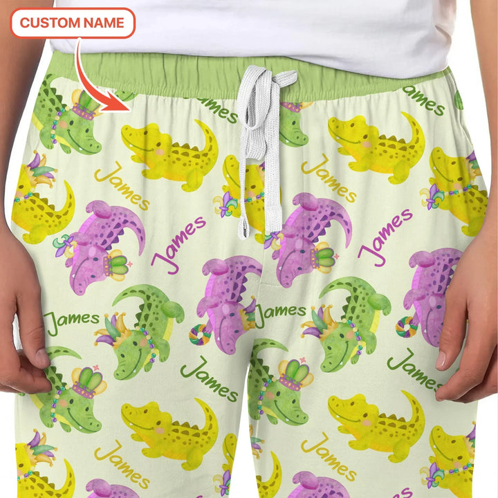Custom Name Mardi Gras Alligator Bamboo Men's Pajama Set