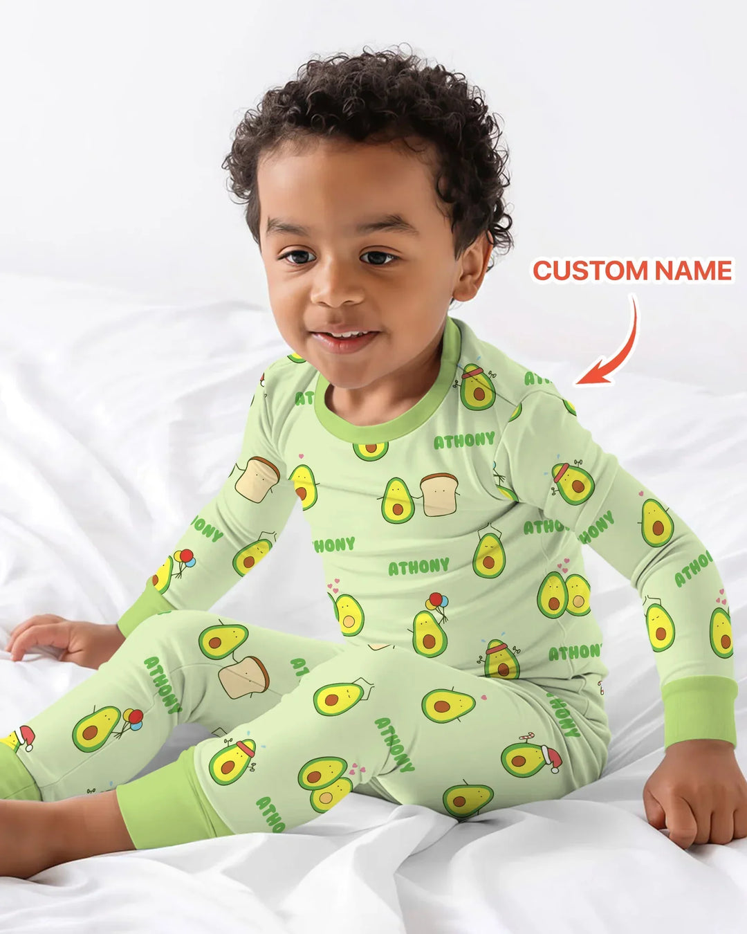 Custom Name Cute Avocado Bamboo Two Piece Long Sleeve Pajama Set