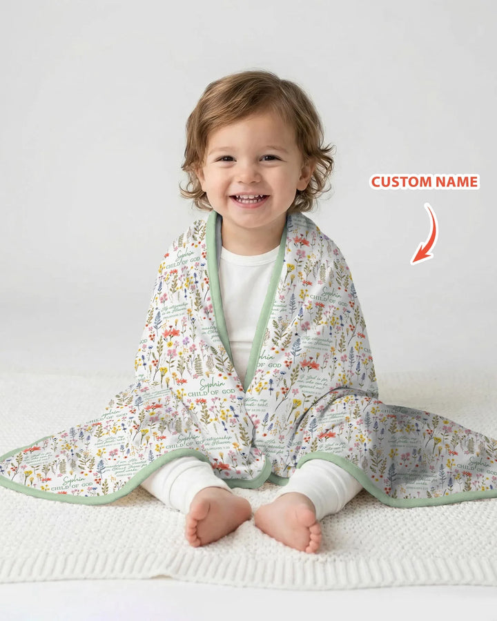 Custom Name Child of God Flower Garden Bamboo Blanket