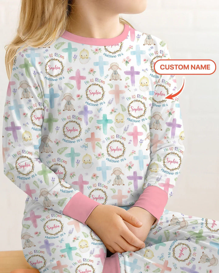 He Is Risen Personalized Template Bamboo Two Piece Long Sleeve Pajama Set
