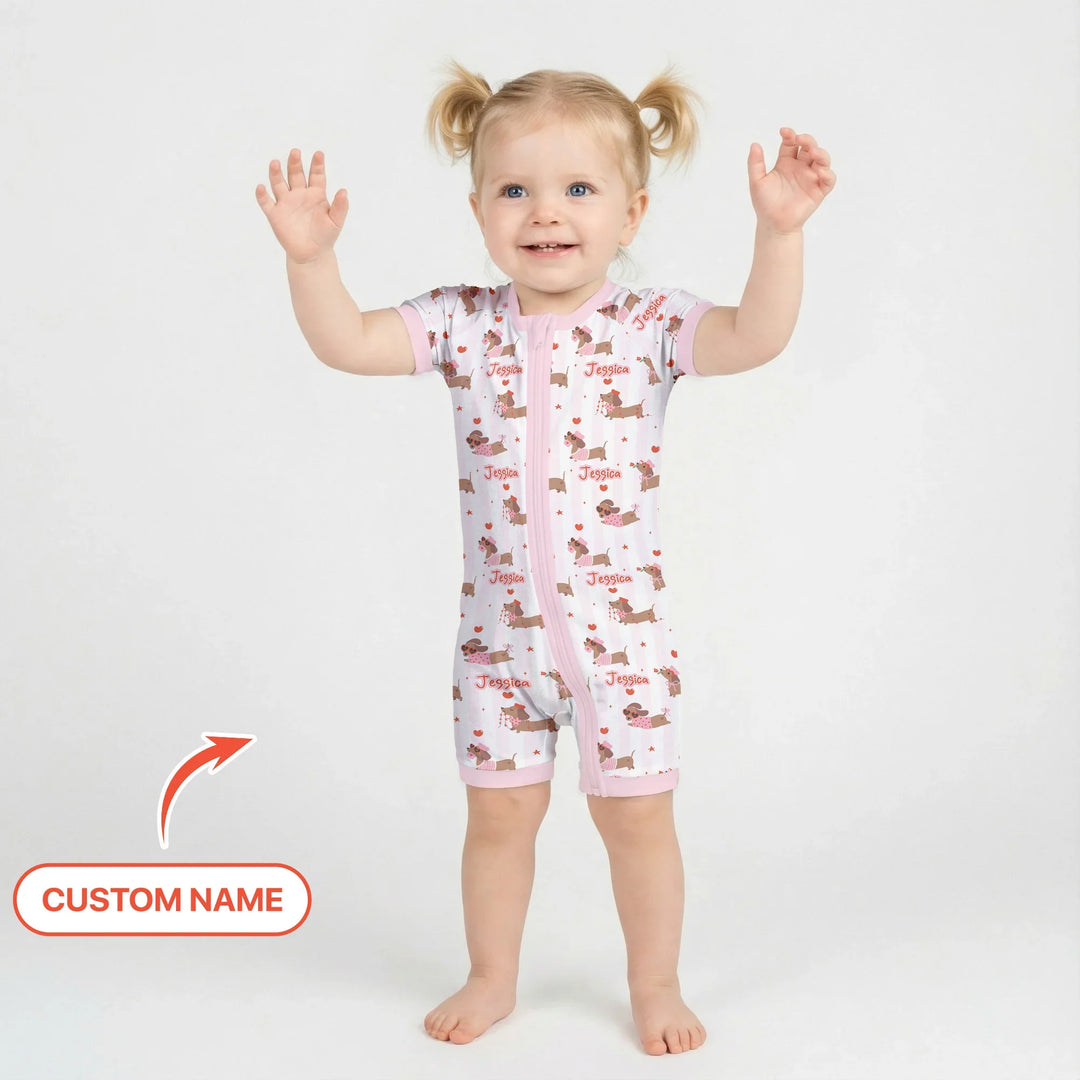 Custom Name Valentine Dachshund Family Matching Bamboo Shorty Zippy