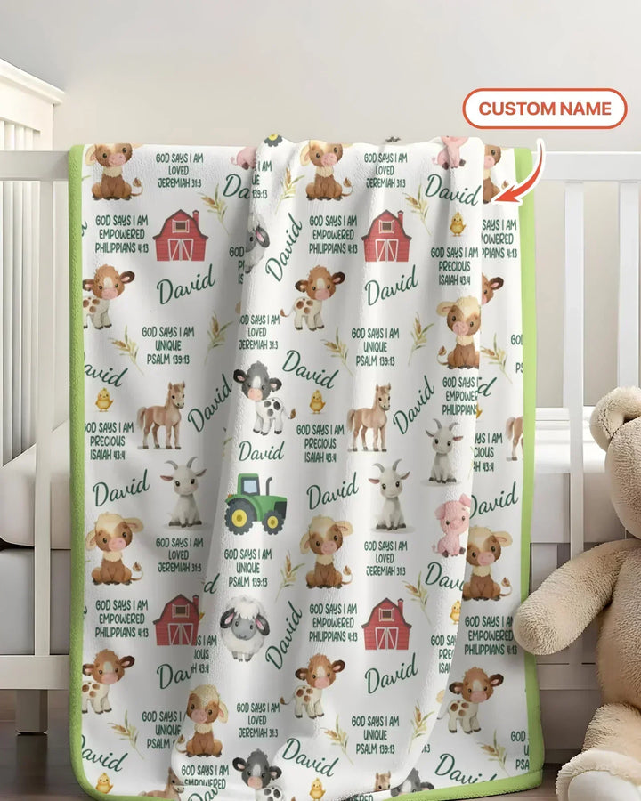 Custom Name God Says I Am Farm Animals Bamboo Blanket