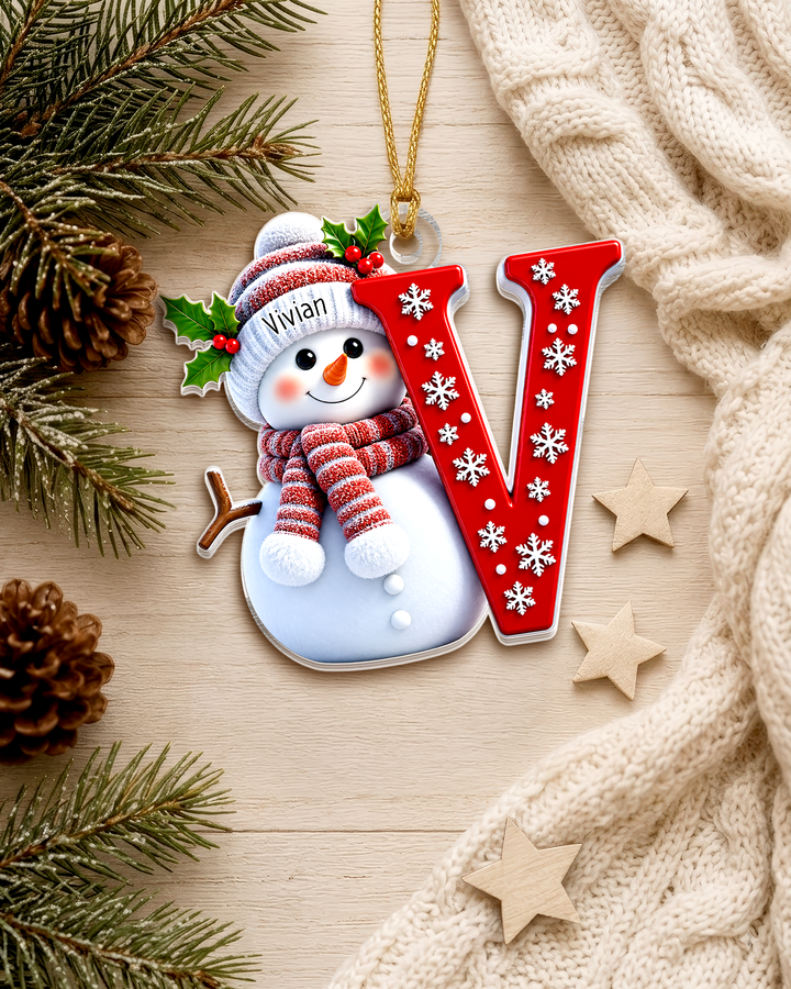 Snowman Merry Christmas Custom Name Acrylic Ornament