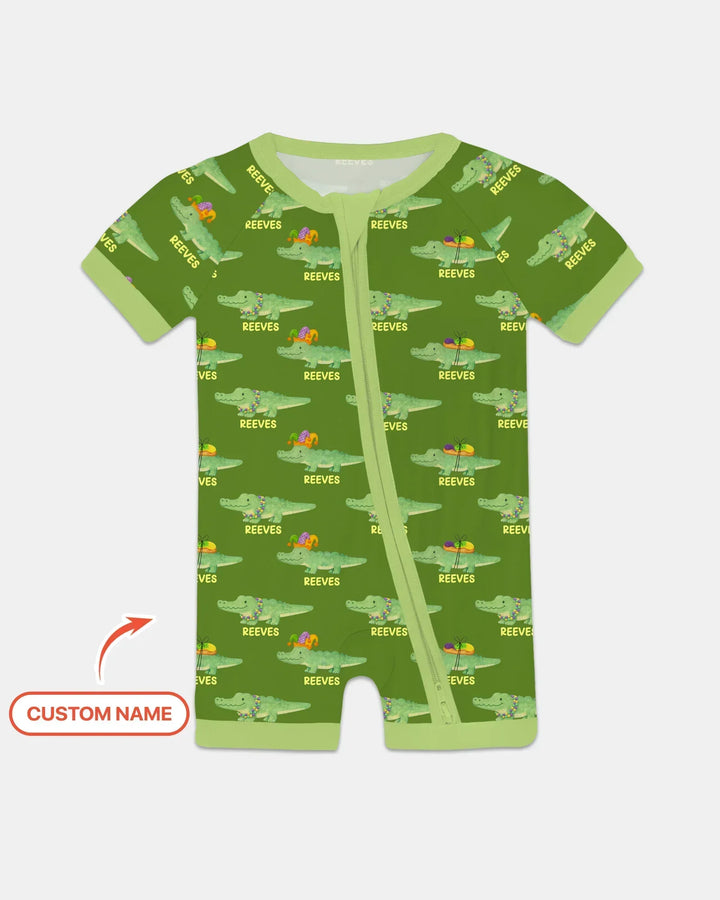 Custom Name Mardi Gras Gator Bamboo Shorty Zippy