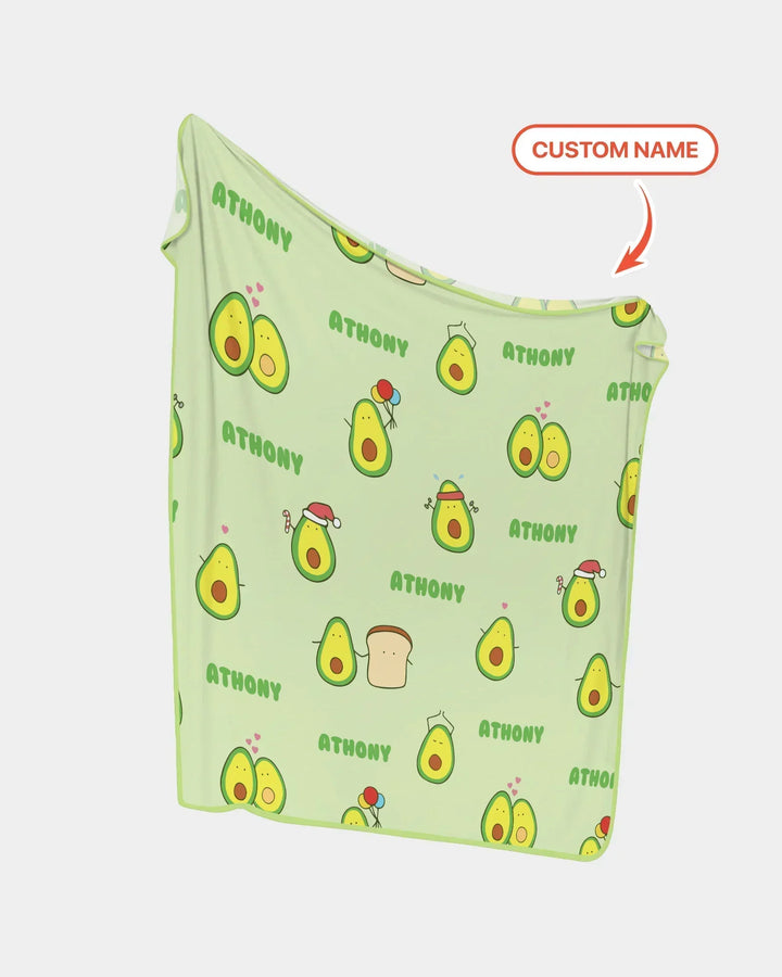Custom Name Cute Avocado Bamboo Blanket