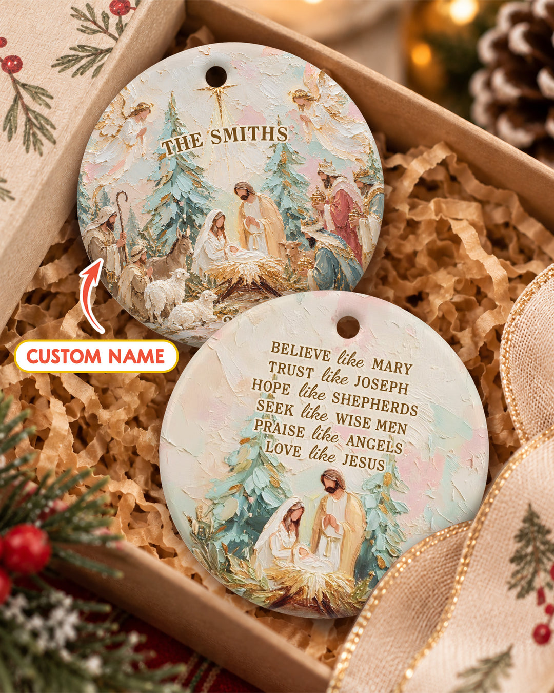 Bible Verse Holiday Family - Personalized Ceramic Ornament