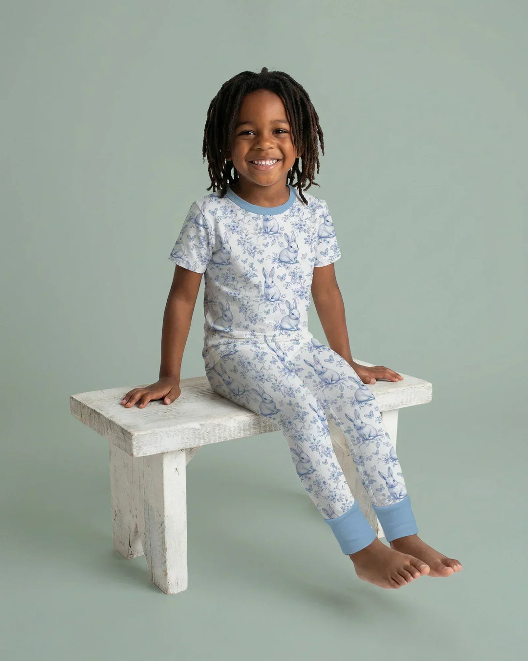 Easter Chinoiserie Toile de Jouy Bamboo Two Piece Short Sleeve Pajama Set