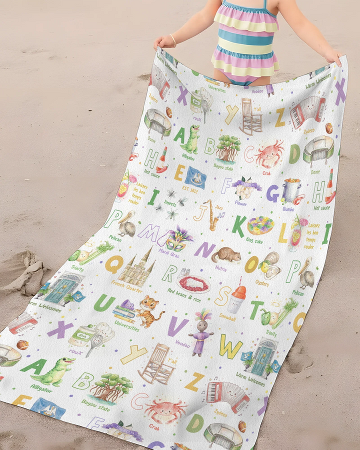 Alphabet of Lousiana Bamboo Beach Towel