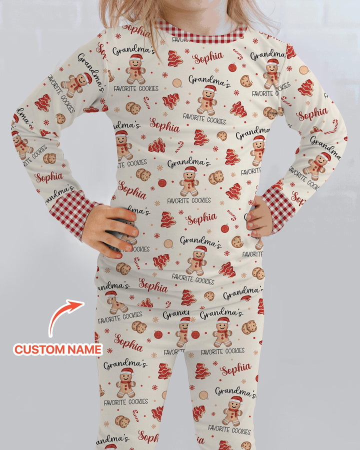 Custom Name Grandma’s Favorite Cookies Bamboo Two Piece Long Sleeve Pajama Set
