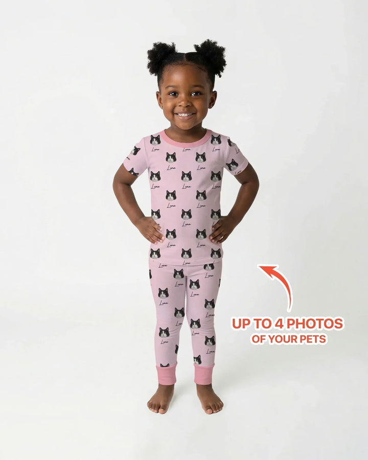 Custom Name and Pet Photos Bamboo Two Piece Short Sleeve Pajama Set