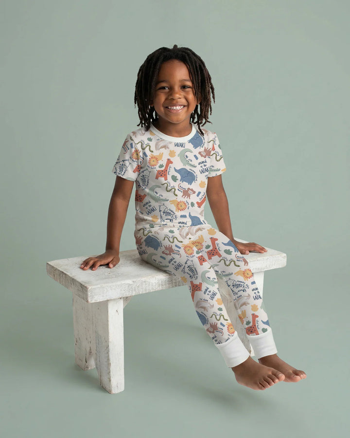 Funny African Animals Bamboo Two Piece Short Sleeve Pajama Set