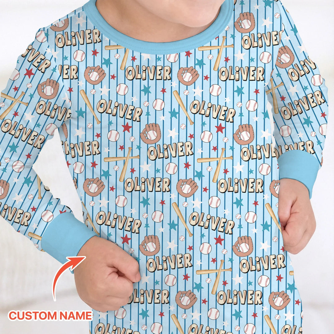 Custom name Little Baller Bamboo Two Piece Long Sleeve Pajama Set