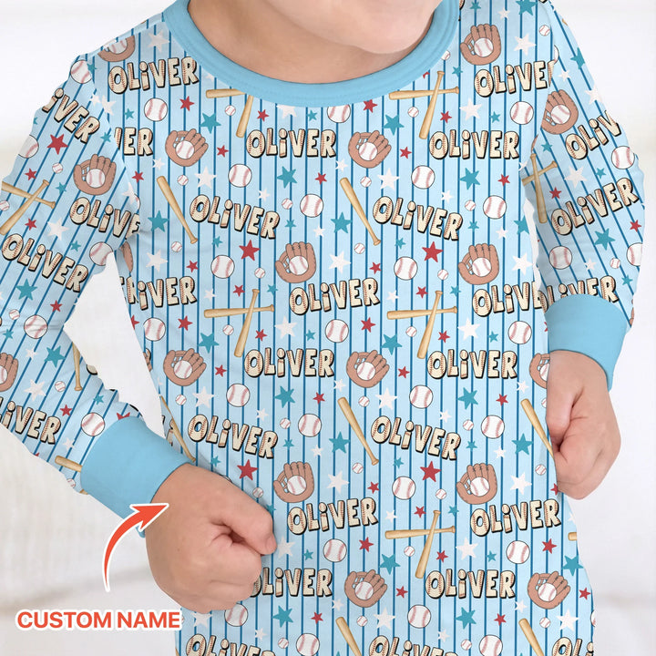Custom name Little Baller Bamboo Two Piece Long Sleeve Pajama Set