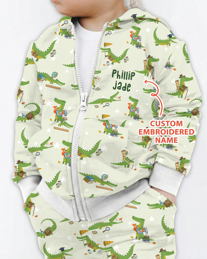 Custom Name Embroidered Alligator Bamboo Zip Hoodie
