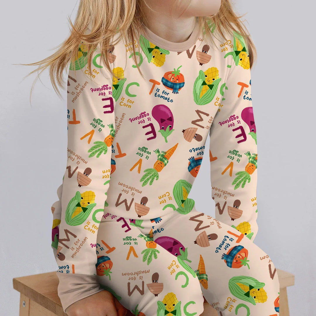 Veggie Letter Bamboo Two Piece Long Sleeve Pajama Set
