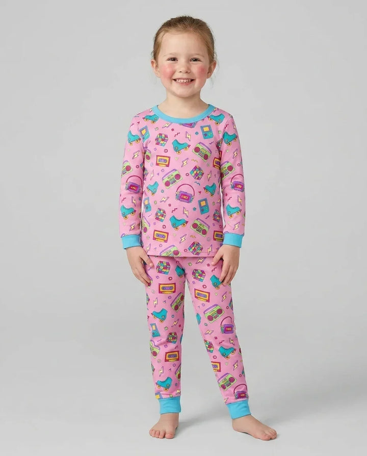 80s Retro Neon Bamboo Two Piece Long Sleeve Pajama Set