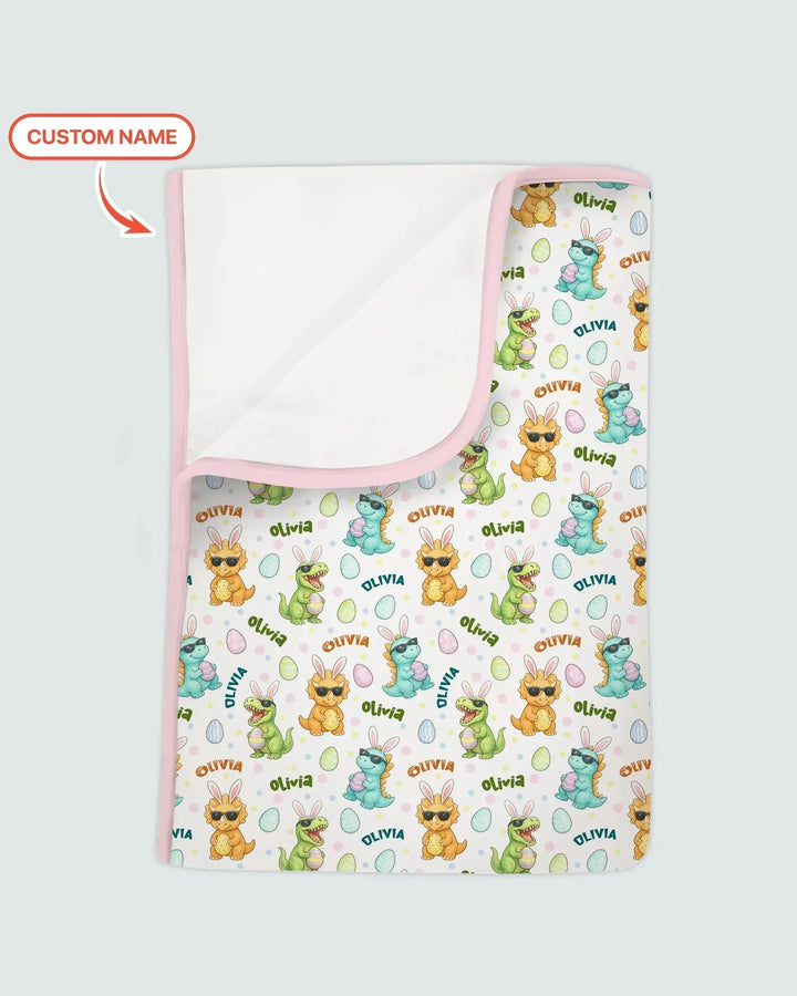 Custom Name Dinosaur on the Hunt Bamboo Blanket