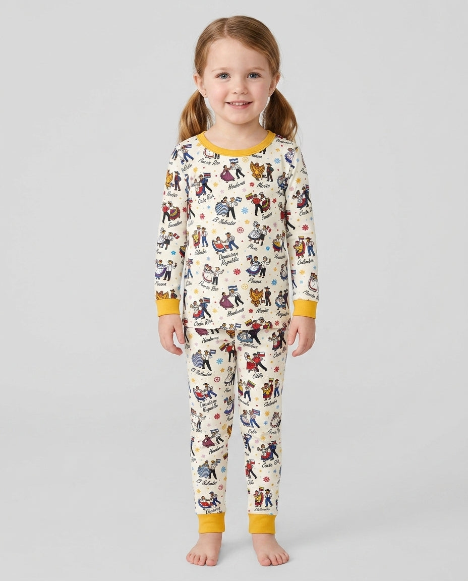 Hispanic Traditional Folkloric Dress Bamboo Two Piece Long Sleeve Pajama Set