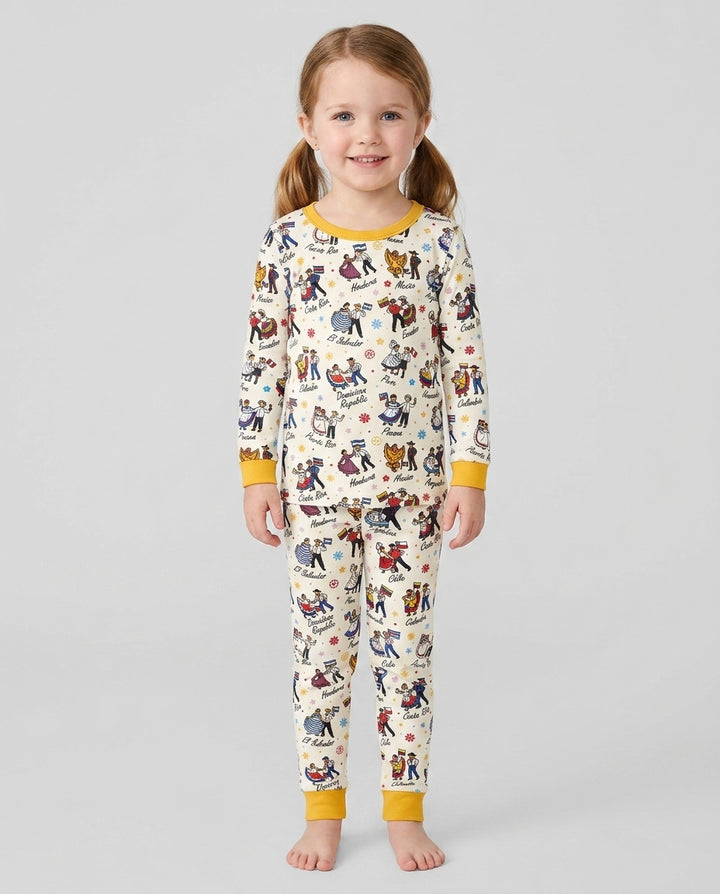 Hispanic Traditional Folkloric Dress Bamboo Two Piece Long Sleeve Pajama Set
