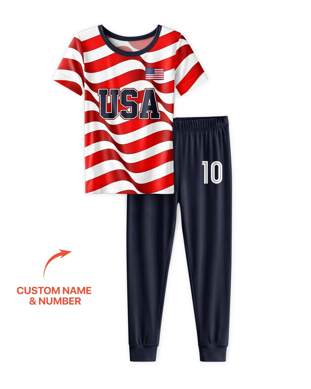 Custom Name USA Spirit Bamboo Two Piece Short Sleeve Pajama Set