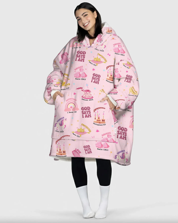 God Says I Am Girl Wearable Bamboo Blanket Hoodie