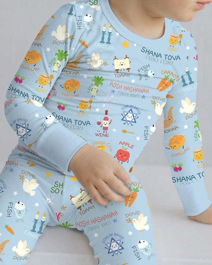 Family Rosh Hashanah Matching Bamboo Two Piece Long Sleeve Pajama Set