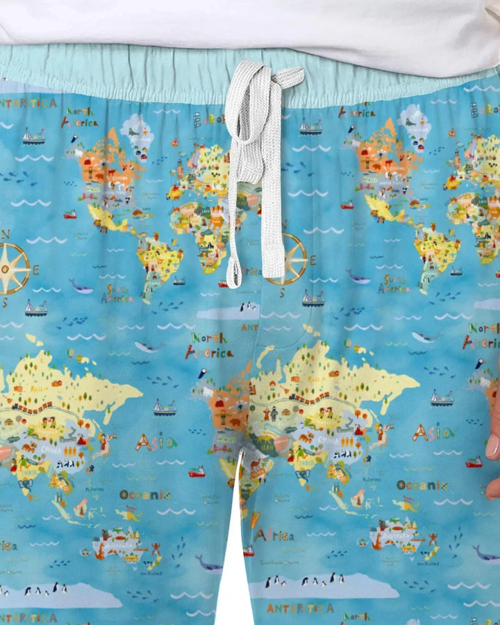 Whimsical World Map Family Matching Bamboo Men's Pajama Set