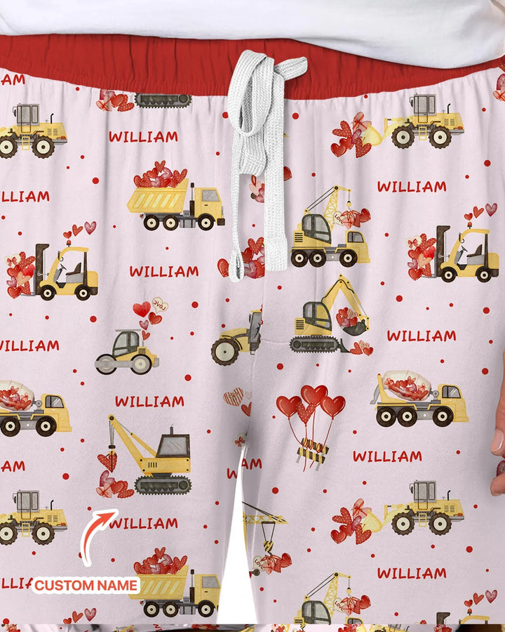 Custom Name Valentine Trucks Family Matching Bamboo Men's Pajama Set