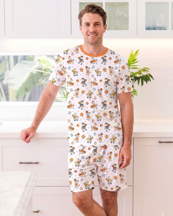 Silly Goose Playing Basketball Bamboo Men Short Sleeve Short Pajama Set