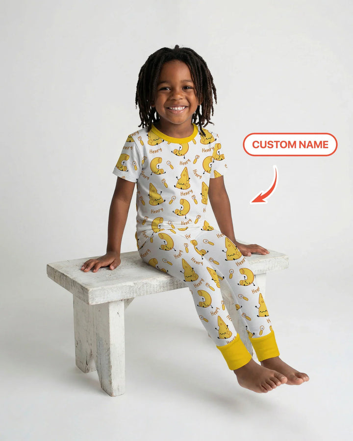 Custom Name Mac & Cheese Club Bamboo Two Piece Short Sleeve Pajama Set