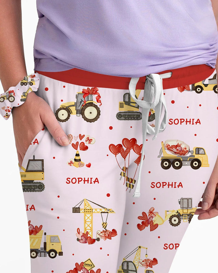Custom Name Valentine Trucks Family Matching Bamboo Women Pajama Set