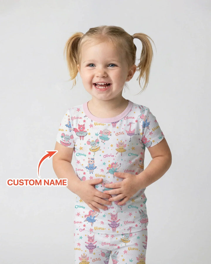 Fairy Friends Ballet Custom Name Bamboo Two Piece Short Sleeve Pajama Set