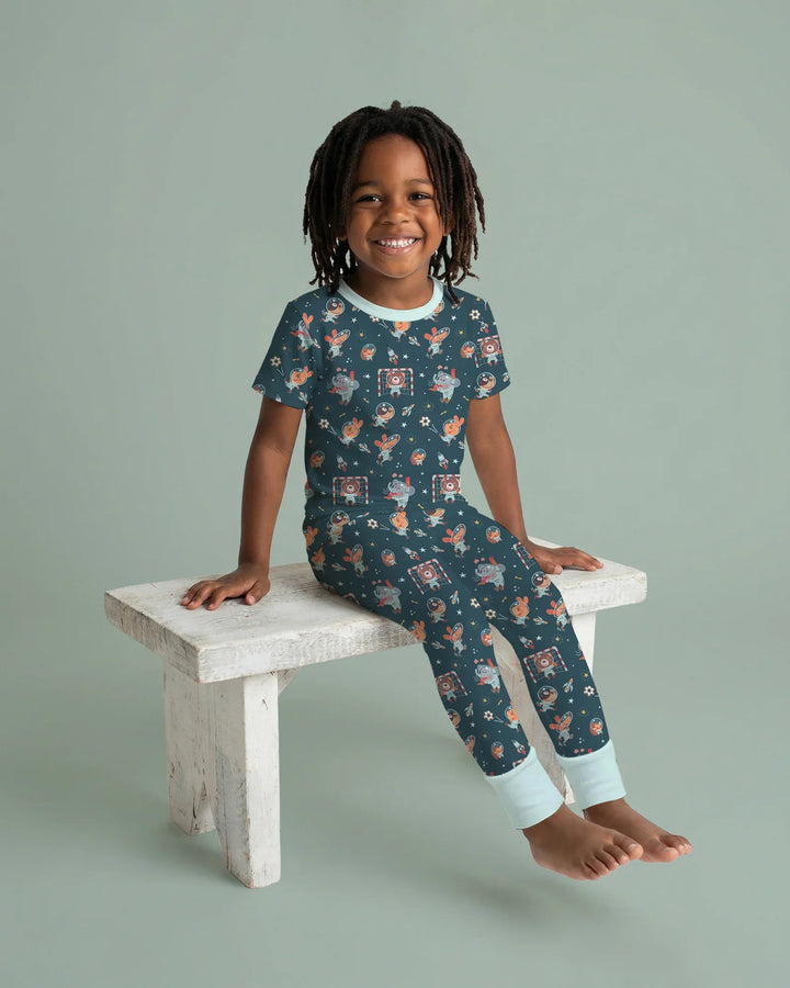 Space Soccer Bamboo Two Piece Short Sleeve Pajama Set