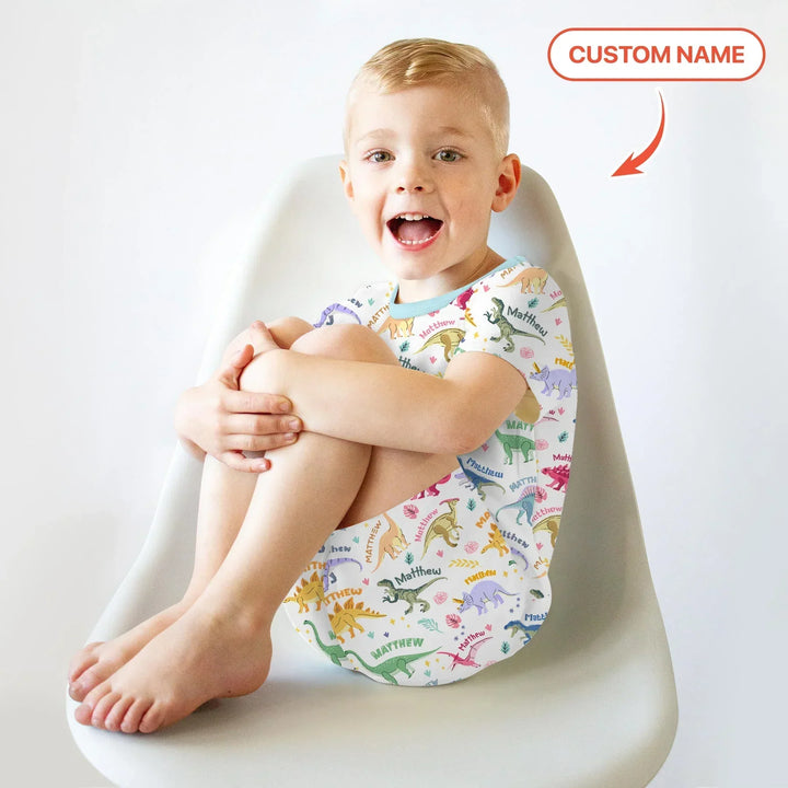 Dino Roar Custom Name Bamboo Two Piece Short Sleeve Shorts Pajama Set