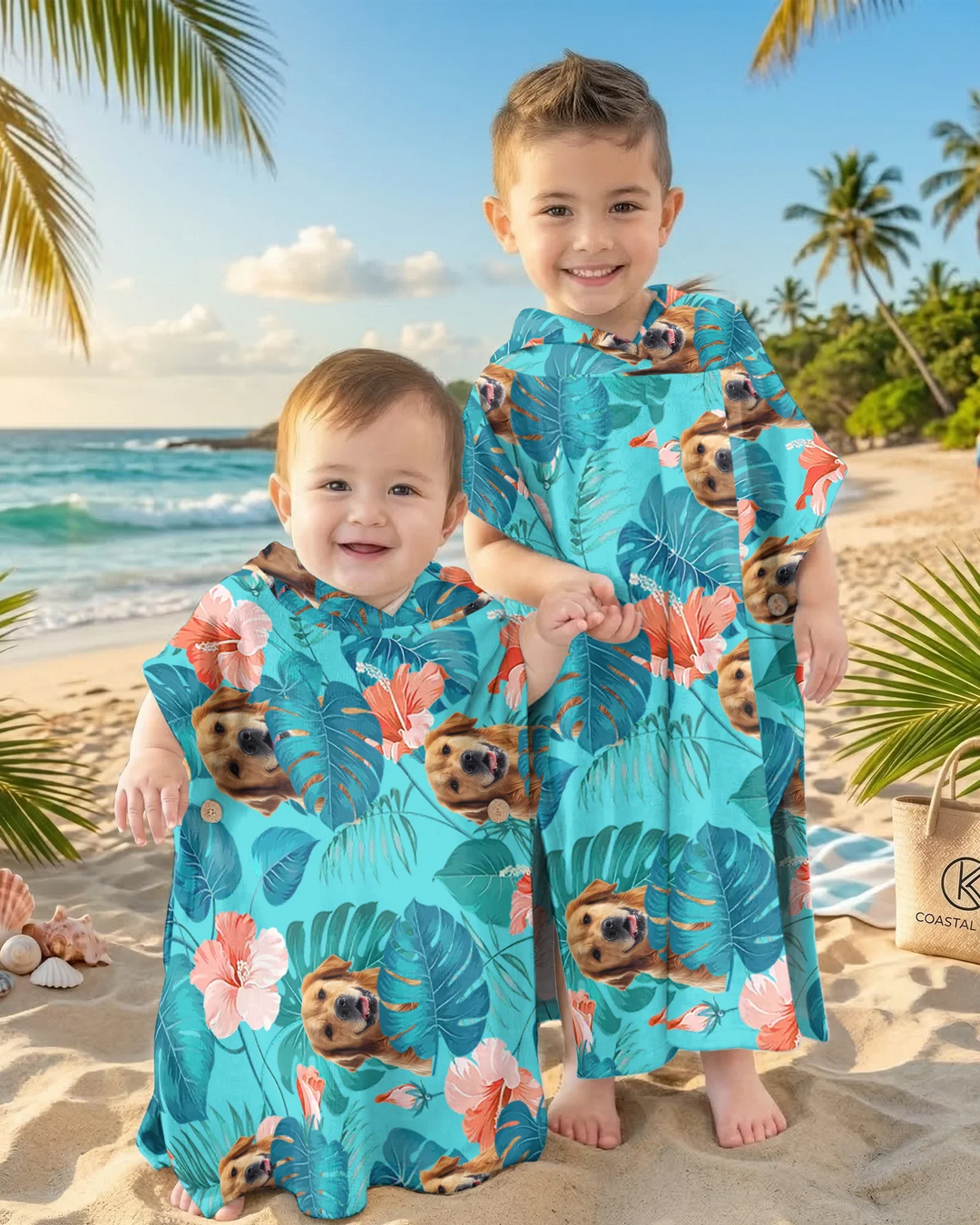 Hawaiian Custom Photo Dog Bamboo Swim Poncho