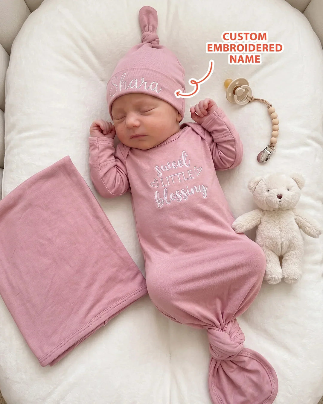 Personalized Little Blessing Embroidered Bamboo Welcome Home Bundle