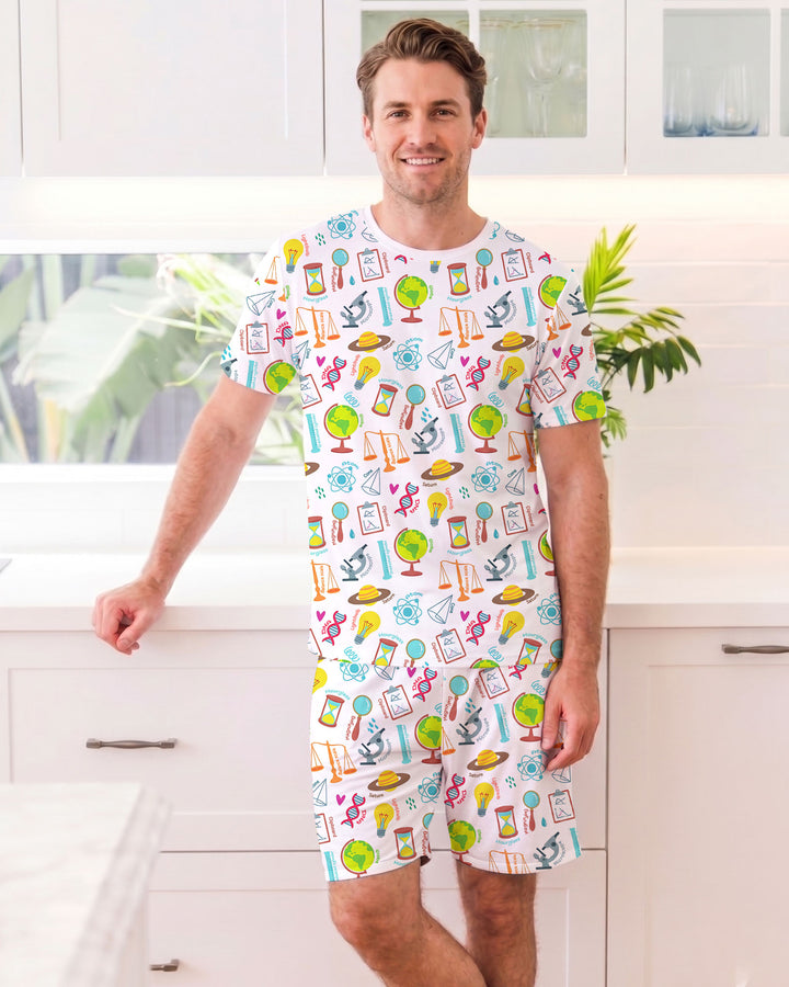 Tiny Scientist Explores The World  Bamboo Men Short Sleeve Short Pajama Set