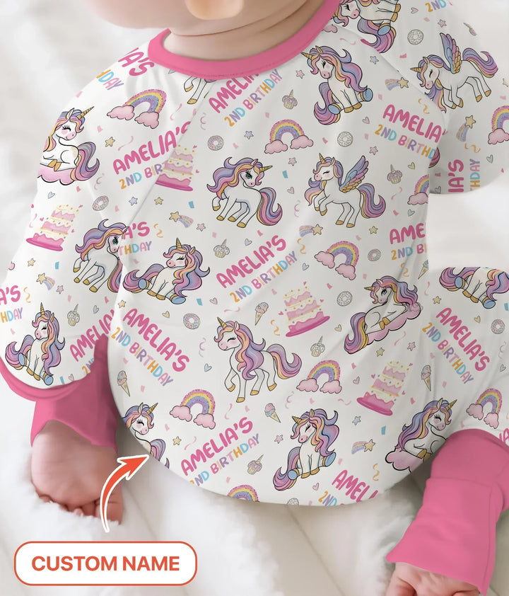 Custom Name Little Unicorn's Birthday Bamboo Convertible Zippy