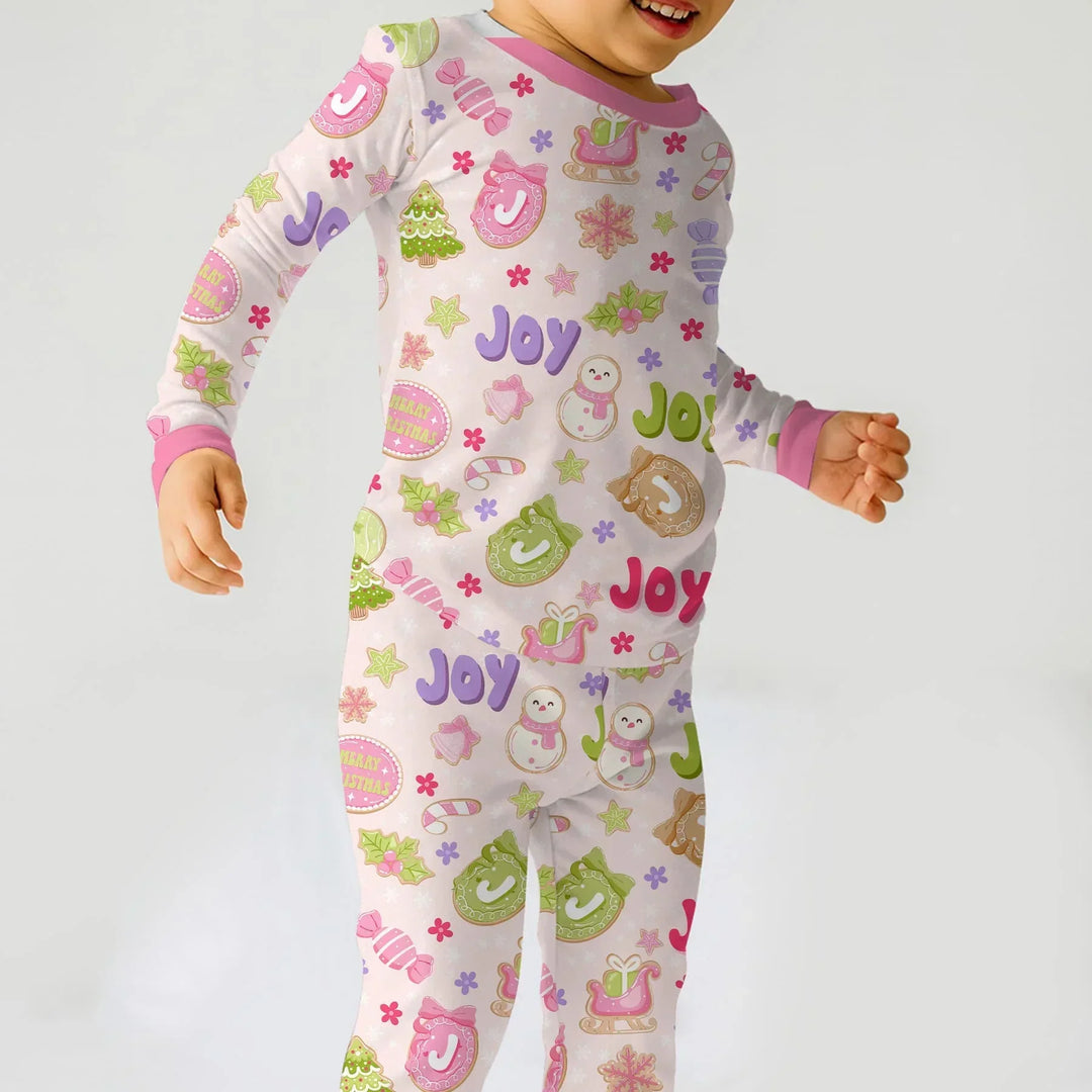 Custom Name Christmas Cookies Bamboo Two Piece Long Sleeve Pajama Set