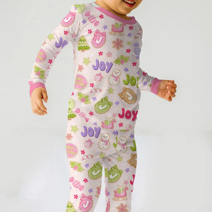 Custom Name Christmas Cookies Bamboo Two Piece Long Sleeve Pajama Set
