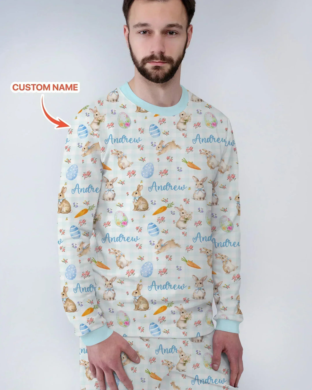 Custom Name Bunny Garden Bamboo Men's Pajama Set