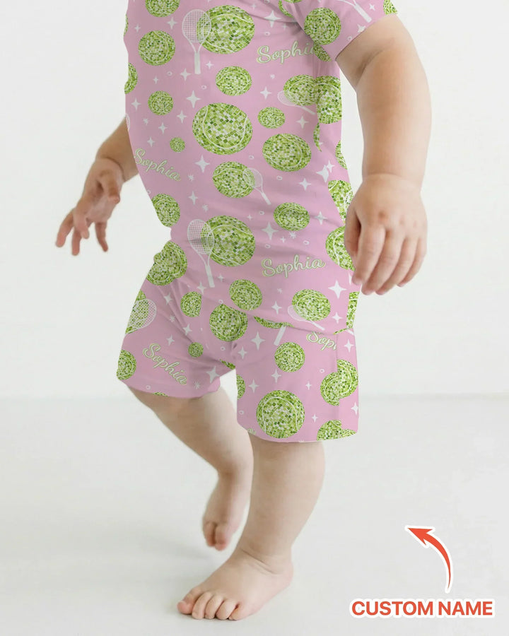 Tennis Disco Girl Party Matching Bamboo Two Piece Short Sleeve Shorts Pajama Set
