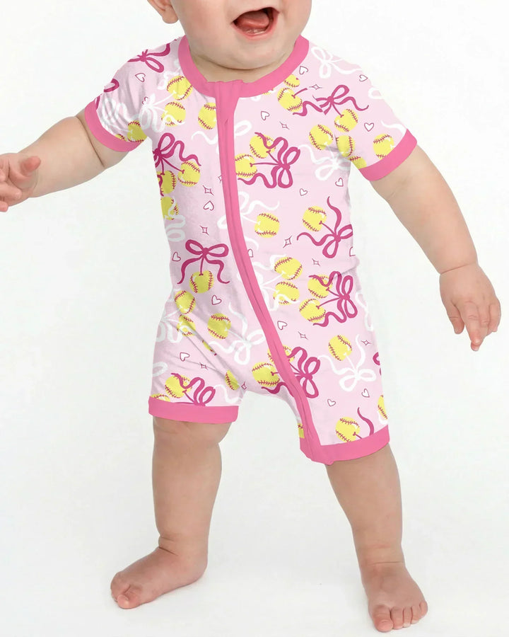 Softball Cherry Mom And Girl Matching Bamboo Shorty Zippy