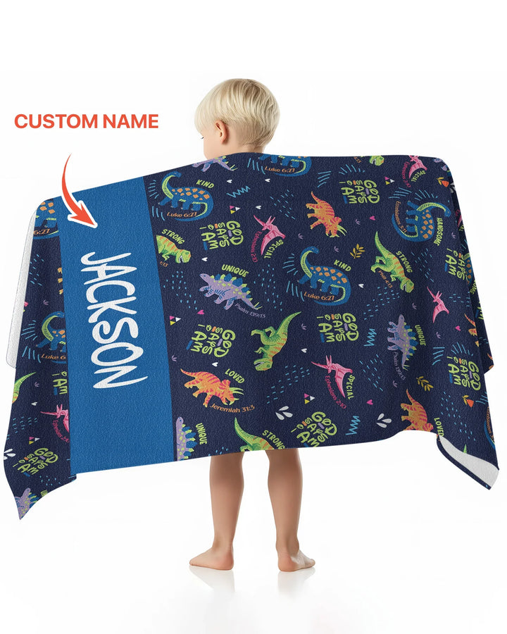 Custom Name God Says I Am Dinosaur Beach Towel