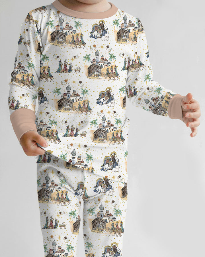 Nativity Christmas Family Matching Family Bamboo Two Piece Long Sleeve Pajama Set