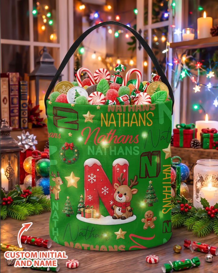 Personalized Christmas Initial Name Led Light Bucket Bag