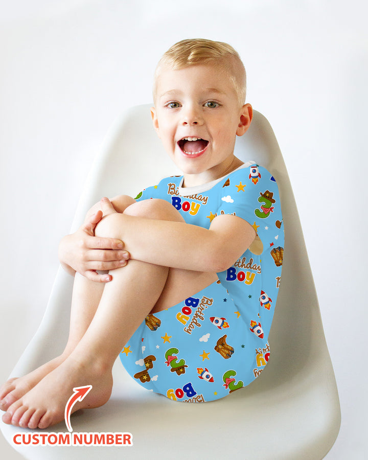 Custom Birthday Western Boy Bamboo Two Piece Short Sleeve Shorts Pajama Set