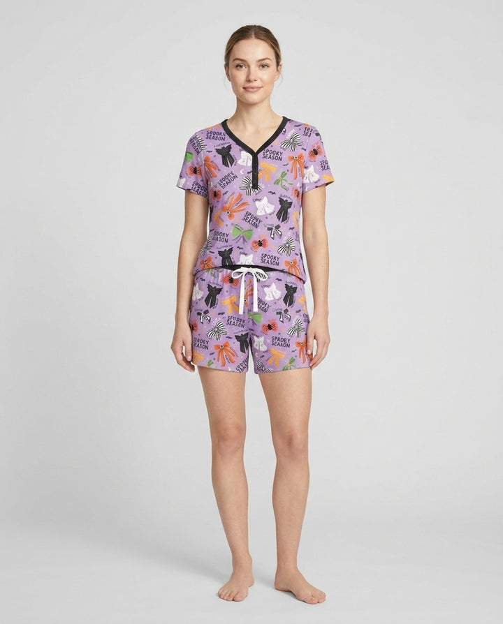 Spooky Bows Spooky Season Bamboo Women Short Sleeve Short Pajama Set